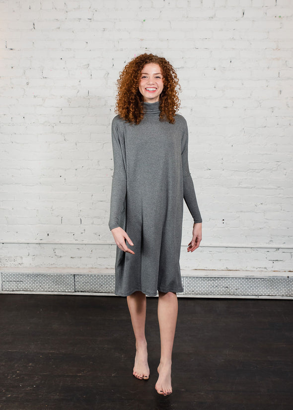 *FINE RIBBED* FROCK SQUARE TURTLENECK (GRAY)